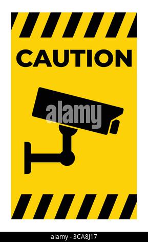 Un panneau d'avertissement jaune vif avec une icône de caméra de sécurité pour alerter les individus de la surveillance. Idéal pour les contextes de sûreté et de sécurité. Illustration de Vecteur