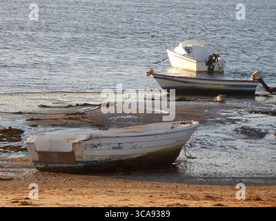 Petits bateaux amarrés le long du rivage de la mer Banque D'Images