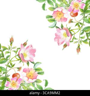 Cadre d'angle de berge. Oeuvre d'art à l'aquarelle faite à la main. Pour la conception d'emballage, les cartes, la couverture, les impressions, les étiquettes de produits et le tissu. Banque D'Images