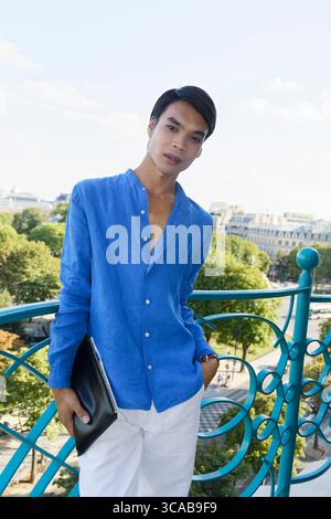 Paris, France. 10 juillet 2025. Jeremy Bellet, mannequin et acteur, assiste au cocktail du créateur de mode Nabil Hayari le 10 juillet 2025. Banque D'Images