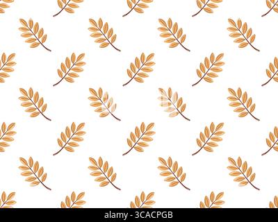 Modèle d'automne sans couture avec de petites branches dorées de Rowan sur fond blanc. Fond de feuillage de vecteur d'automne. Illustration de Vecteur