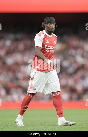Noni Madueke d'Arsenal lors du match amical de pré-saison Arsenal vs Villarreal à Emirates Stadium, Londres, Royaume-Uni. 6 août 2025. (Photo de Harvey Murphy/News images) in, le 6/08/2025. (Photo de Harvey Murphy/News images/SIPA USA) crédit : SIPA USA/Alamy Live News Banque D'Images