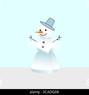 Personnage hiver bonhomme de neige. Icône joyeuses fêtes. Illustration vectorielle simple. Fond bleu ombré. Illustration de Vecteur