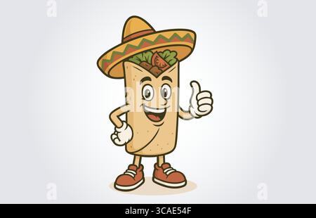 Modèle de personnage de dessin animé mascotte burritos mexicain Illustration de Vecteur