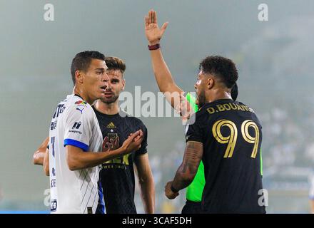 11 août 2023, Pasadena, Californie, États-Unis : Denis Bouanga #99 du Los Angeles Football Club et Hector Moreno #15 du CF Monterrey contestent un appel lors de leur match des quarts de finale de la Coupe des ligues 2023 le vendredi 11 août 2023 au Rose Bowl Stadium de Pasadena, Californie. JAVIER ROJAS/PI (crédit image : © PI via ZUMA Press Wire) Banque D'Images