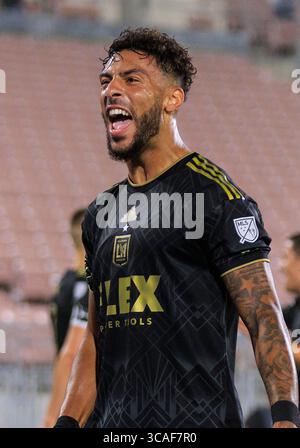11 août 2023, Pasadena, Californie, États-Unis : Denis Bouanga #99 du Los Angeles Football Club célèbre un but lors de son match des quarts de finale de la Coupe des ligues 2023 contre le CF Monterrey le vendredi 11 août 2023 au Rose Bowl Stadium de Pasadena, Californie. JAVIER ROJAS/PI (crédit image : © PI via ZUMA Press Wire) Banque D'Images