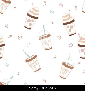 Motif de contour sans couture avec boissons au café glacé Illustration de Vecteur