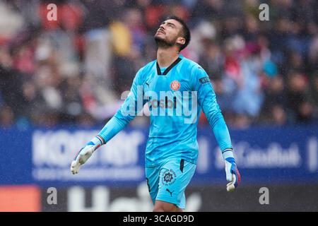 4 novembre 2023, PAMPELUNE, NAVARRE, ESPAGNE : Paulo Gazzaniga du Girona FC réagit lors du match LaLiga EA Sports entre CA Osasuna et Girona FC à El Sadar le 4 novembre 2023, à Pampelune, Espagne. (Crédit image : © Ricardo Larreina/AFP7 via ZUMA Press Wire) Banque D'Images