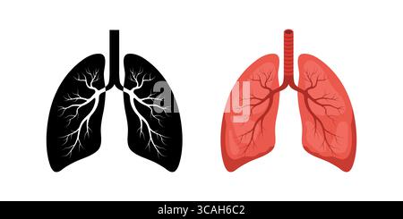 Icône poumon humain. Organe interne rouge et noir. Concept de pneumologie et d'anatomie. Illustration vectorielle médicale dans un style de dessin animé plat Illustration de Vecteur