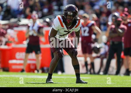 15 avril 2023 : Keonta Jenkins (7 ans), linebacker des Virginia Tech Hokies, pré-snap lors du Virginia Tech Football Spring Game au Lane Stadium de Blacksburg, en Virginie. Greg Atkins/CSM (image de crédit : Banque D'Images