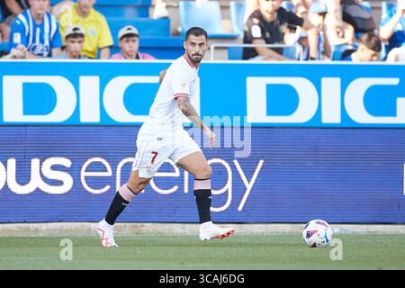 21 août 2023 : Jesus Suso du Sevilla FC en action lors du match LaLiga EA Sports entre Deportivo Alaves et Sevilla FC à Mendizorrotza le 21 août 2023, à Vitoria, en Espagne. (Crédit image : © Ricardo Larreina/AFP7 via ZUMA Press Wire) Banque D'Images