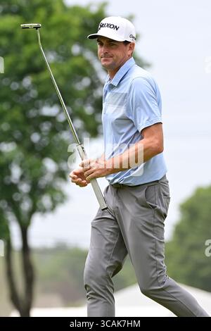 22 juin 2023 : Keegan Bradley réagit à son putt sur le neuvième green lors de la première manche du Travelers Championship à Cromwell CT. Crédit obligatoire Eric Canha/Cal Sport Media (crédit image : © Eric Canha/CSM via ZUMA Press Wire) Banque D'Images