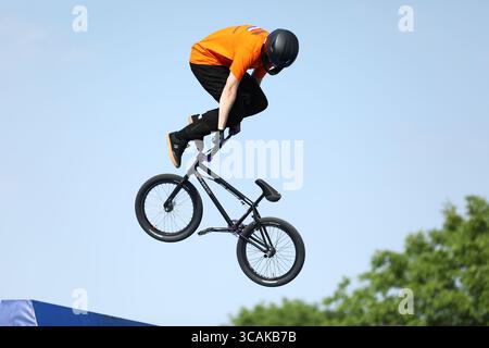 22 juin 2023, Krzeszowice, Malopolska, Pologne : Levi WEIDMANN de Team Netherlands participe à la finale du BMX Freestyle masculin des Jeux européens 2023 à Krzeszowice, Pologne (crédit image : © Mickael Chavet/ZUMA Press Wire) Banque D'Images