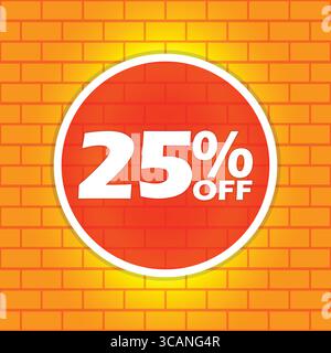Promotion de vente de rabais de 25% sur fond de mur de brique orange Illustration de Vecteur