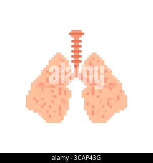Poumons de style Pixel art en design 8 bits. Illustration rétro numérique du système respiratoire humain. Idéal pour les applications de santé, les jeux, ou le retro-grap éducatif Illustration de Vecteur
