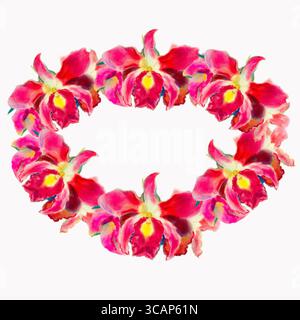 Peinture art aquarelle couleur rose de fleur d'orchidée avec carte postale, félicitations sur fond blanc Banque D'Images