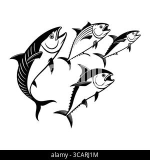 Illustration stylisée de poisson de thon Amberjack dans la conception artistique noir et blanc Illustration de Vecteur