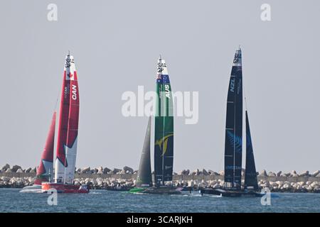 10 décembre 2023, New Delhi, Delhi, Inde : l'Australie, le Canada et les équipes néo-zélandaises participeront à la deuxième journée du SailGP, à Dubaï, aux Émirats arabes Unis, le 10 décembre 2023. L'équipe néo-zélandaise a remporté la dernière course du SailGP à Dubaï. (Crédit image : © Kabir Jhangiani/ZUMA Press Wire) Banque D'Images