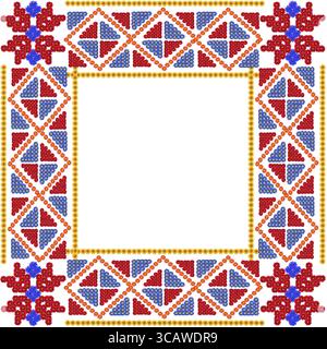 Mosaïque carré cadre rouge simple dans le style village fabriqué à partir de fleurs d'été. Collage abstrait isolé fait à la main Banque D'Images