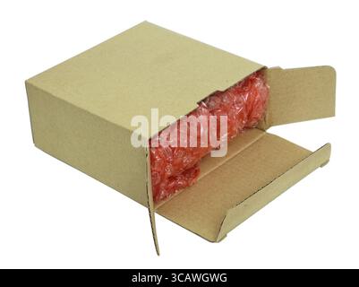 Pièces de rechange et composants électroniques emballés en film souple et en carton. Avec le patch macro industrielles isolées Banque D'Images