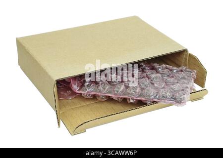 Pièces de rechange et composants électroniques emballés en film souple et en carton. Avec le patch macro industrielles isolées Banque D'Images