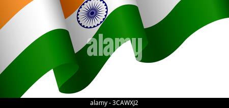 Agitant le drapeau tricolore de l'Inde avec Ashoka Chakra. Style ruban incurvé. Concept patriotique. conception 3d pour bannière, carte postale et invitation. Vecteur Illustration de Vecteur