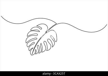 Feuille monstera minimaliste dessin continu d'une ligne dans le style contour, parfait pour le design et la décoration modernes Illustration de Vecteur