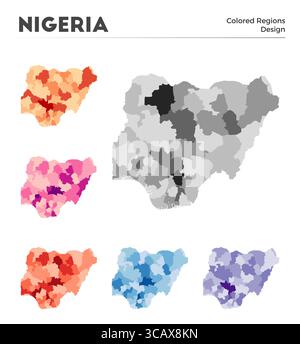 Collection de cartes du Nigeria. Frontières du Nigeria pour votre infographie. Régions de pays colorées. Illustration vectorielle. Illustration de Vecteur