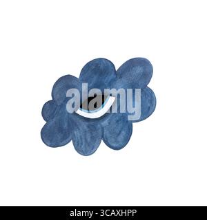 Illustration aquarelle d'un nuage bleu poussiéreux stylisé avec un œil, placé sur un fond blanc. Le design combine fantaisie et mysticisme, idéal Banque D'Images
