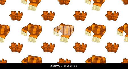 Motif de gants d'écharpe d'automne sans coutures. Motif d'automne de style dessin animé avec foulards et gants rayés. Accessoires saisonniers confortables répétés sur backgro blanc Illustration de Vecteur