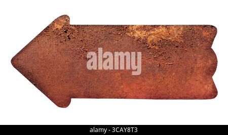 Signe fléché en métal rouillé pointant vers la droite, isolé sur fond transparent Banque D'Images