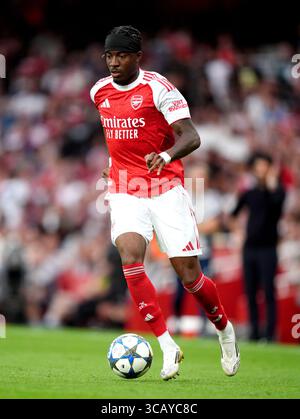 Noni Madueke d’Arsenal lors du match de la Coupe Emirates à l’Emirates Stadium de Londres. Date de la photo : mercredi 6 août 2025. Banque D'Images