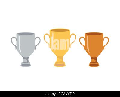 Coupe de vainqueurs d'or, d'argent et de bronze de vecteur sur fond blanc. Illustration plate Illustration de Vecteur