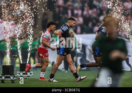 Leigh, Royaume-Uni. 07 août 2025. Jake Connor de Leeds Rhinos sort pour le match lors de la ronde 21 de Betfred Super League match Leigh Leopards vs Leeds Rhinos au Leigh Sports Village, Leigh, Royaume-Uni, le 7 août 2025 (photo par Alfie Cosgrove/News images) à Leigh, Royaume-Uni le 8/7/2025. (Photo par Alfie Cosgrove/News images/SIPA USA) crédit : SIPA USA/Alamy Live News Banque D'Images