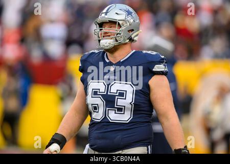 07 janvier 2024 : le centre des Dallas Cowboys Tyler Biadasz (63) se réchauffe avant le match NFL entre les Dallas Cowboys et les Washington Commanders à Landover, MD. Reggie Hildred/CSM (image crédit : © Reggie Hildred/CSM via ZUMA Press Wire) Banque D'Images