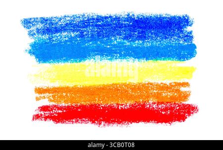 Craie pastel à l'huile peinte des traits ou des taches de différentes couleurs isolées sur fond blanc. Banque D'Images