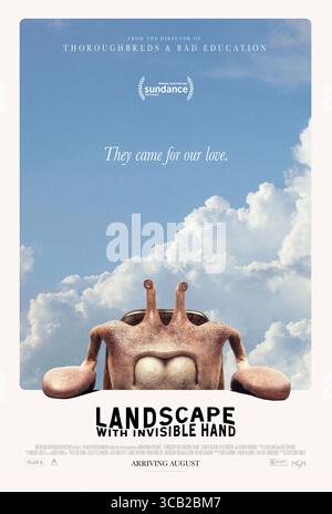 DATE DE SORTIE : 18 août 2023. TITRE : paysage avec main invisible. STUDIO : MGM. RÉALISATEUR : Cory Finley. INTRIGUE : quand la règle bureaucratique et la technologie avancée d'une espèce exotique occupante laissent la majeure partie de la Terre appauvrie et au chômage, deux adolescents éclosent un plan risqué pour assurer l'avenir de leurs familles. VEDETTE : affiche Art. (crédit image : © MGM/Entertainment Pictures/ZUMAPRESS.com) Banque D'Images