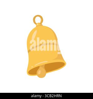 Cloche dorée sur fond blanc. Icône de notification. Illustrations vectorielles plates de dessins animés. Illustration de Vecteur