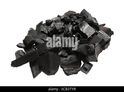 Morceaux de charbons noirs isolés sur blanc Banque D'Images