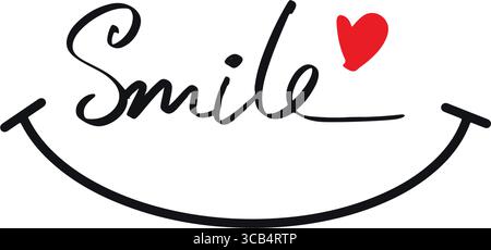 Sourire amour coeur forme rouge rose orange icône d'objet couleur texte police calligraphie écriture manuscrite script couleur noire visage nube signe symbole drôle e Illustration de Vecteur