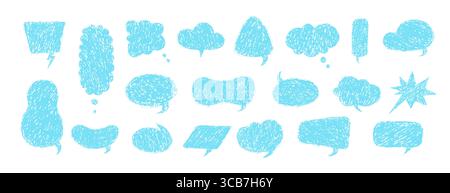 Bulles de dialogue crayon avec texture grunge. Cadres de dessins animés isolés pour bandes dessinées ou dialogues manuscrits. Illustration vectorielle enfantine sur blanc Illustration de Vecteur