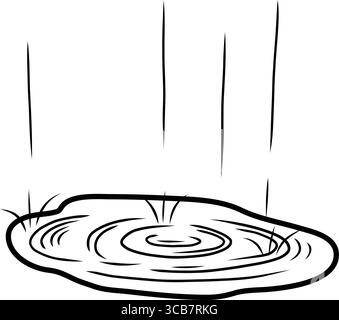 Pluie tombant et créant des ondulations dans une flaque d'eau Illustration de Vecteur