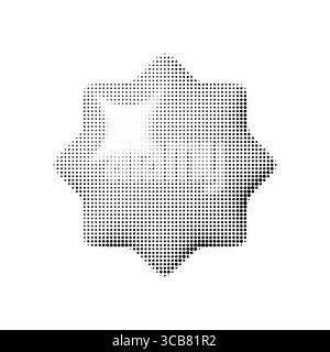 Forme d'étoile abstraite 3D à huit pointes dans un style demi-ton. Symbole noir et blanc vecteur brillant avec ombrage lisse et dégradé en pointillés. Isolé Illustration de Vecteur