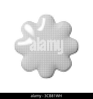 Forme de fleur brillante abstraite 3D dans un style demi-ton. Vecteur noir et blanc élément de conception isolé avec pétales arrondis lisses et texture pointillée Illustration de Vecteur