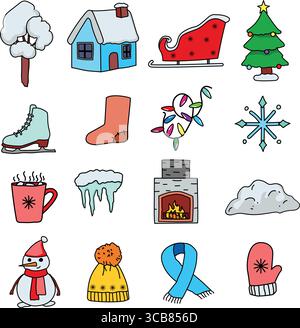 Collection colorée d'icônes de noël et de la saison des fêtes d'hiver Illustration de Vecteur