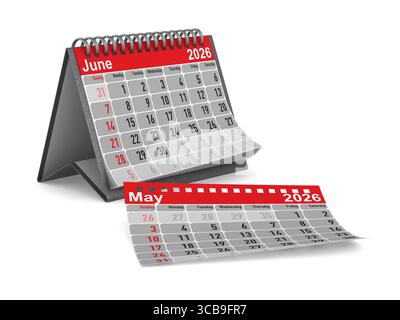 année 2026. Calendrier pour juin. Illustration 3D isolée Banque D'Images