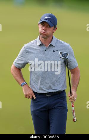 3 juin 2023, Dublin, Ohio, États-Unis d'Amérique : RORY MCILROY (GB-NIR) soupire à la fin de la 3ème manche du tournoi Memorial au Muirfield Village Golf Club. McIlroy a tiré deux sous le pair et est à égalité pour la tête. (Crédit image : © Brian Dempsey/ZUMA Press Wire) Banque D'Images