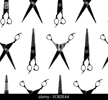 Ciseaux salon de cheveux motif sans couture. Illustration vectorielle d'encre de ligne graphique. Salon de coiffure ou thème tailleur dans des couleurs vintage. ciseaux de coiffure. Sewi Illustration de Vecteur