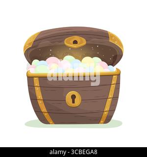 Coffre au trésor magique avec des gemmes colorées brillantes Illustration de Vecteur