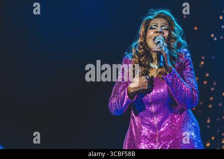 Skanderborg, Danemark. 07 août 2025. La chanteuse américaine Gloria Gaynor donne un concert live lors du festival de musique danois SmukFest 2025 à Skanderborg. Crédit : Gonzales photo/Alamy Live News Banque D'Images